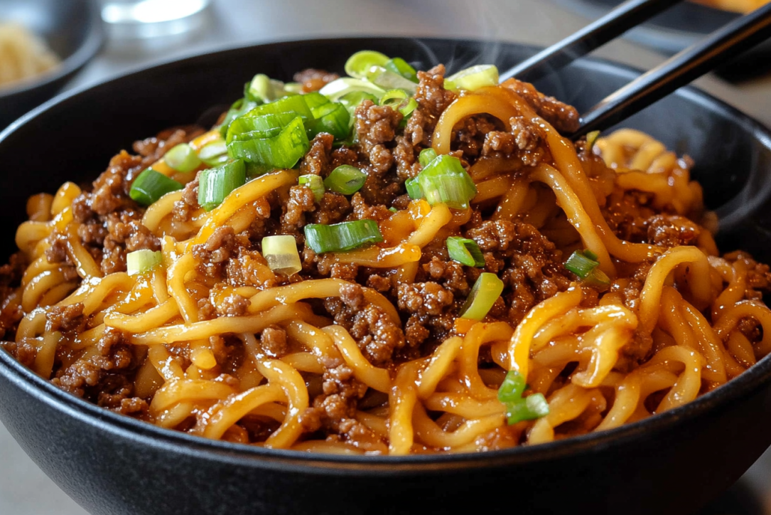 Mongolian ground beef noodles